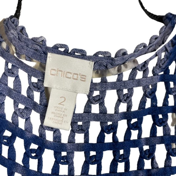 Chico's Soutache Cardigan Women's 2 US L Sadie Blue Open Weave Half Sleeve - Picture 5 of 8